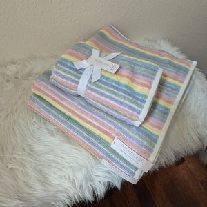 Rachel Zoe 100% Cotton Bath+Hand Towel 4pc Set spring rainbow Color striped